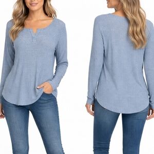Nally & Millie Ribbed Knit Long Sleeve Top – Blue – Size L/XL NWT